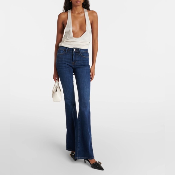 Frame Le High High-Rise Stretch Flare Jeans Size 32 in Majesty Dark Indigo - Picture 3 of 13